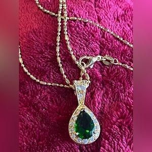 Crystal Green persuasion necklace w/18 karat rose gold plated chain Pavé Sparkly